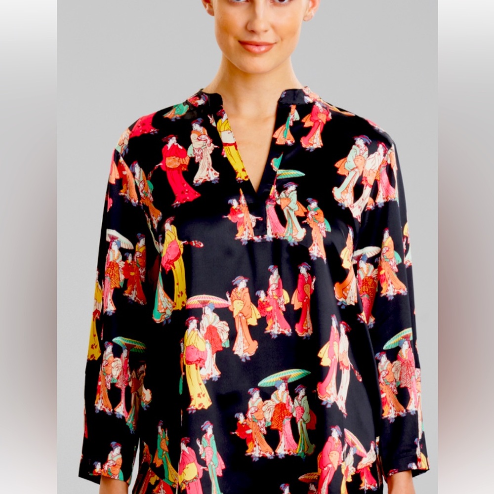 Natori Black and Multicolor Printed Top